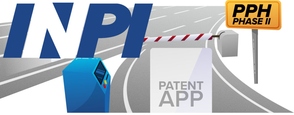 Graphic of a highway onramp. The sign says PPH Phase 2, and the Brazilian IP office logo is on the highway.