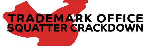 graphic of red china map and text: Trademark Office squatter crackdown