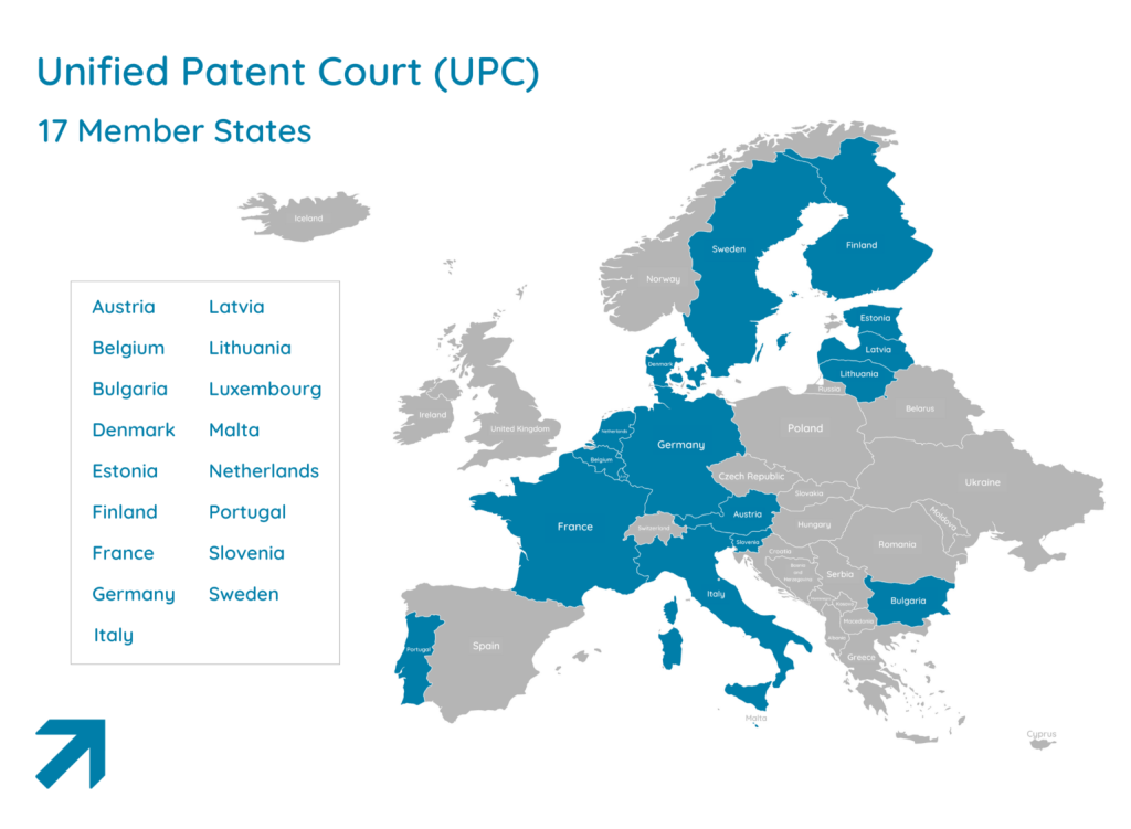 map or european countries participating in the Unitary Patent.