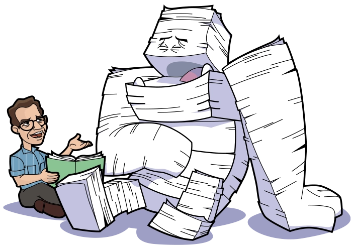 Cartoon art of Patent Beast and Bob reading book