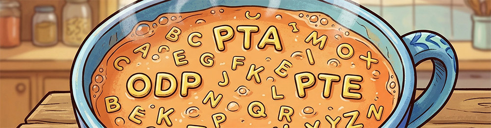 alphabet soup with the letter groupings of ODP, PTA, and PTE visible.