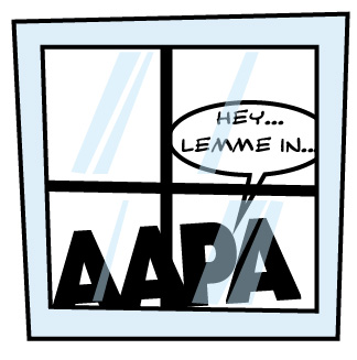 graphic of AAPA (applicant-admitted prior art) looking through a closed window, saying "Hey...let me in..."