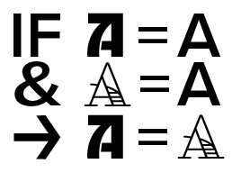 The doctrine of equivalents in a formula: where if one style of A is equal to A, and a different style of A is also equal to A, then both styles of A are still A.