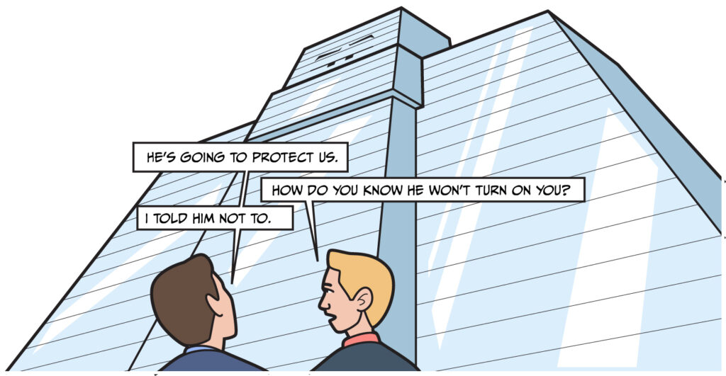 image of skyscraper with beast face.